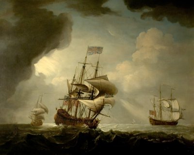 Three English Men-of-War Getting Underway in a Fresh Breeze by Peter Monamy
